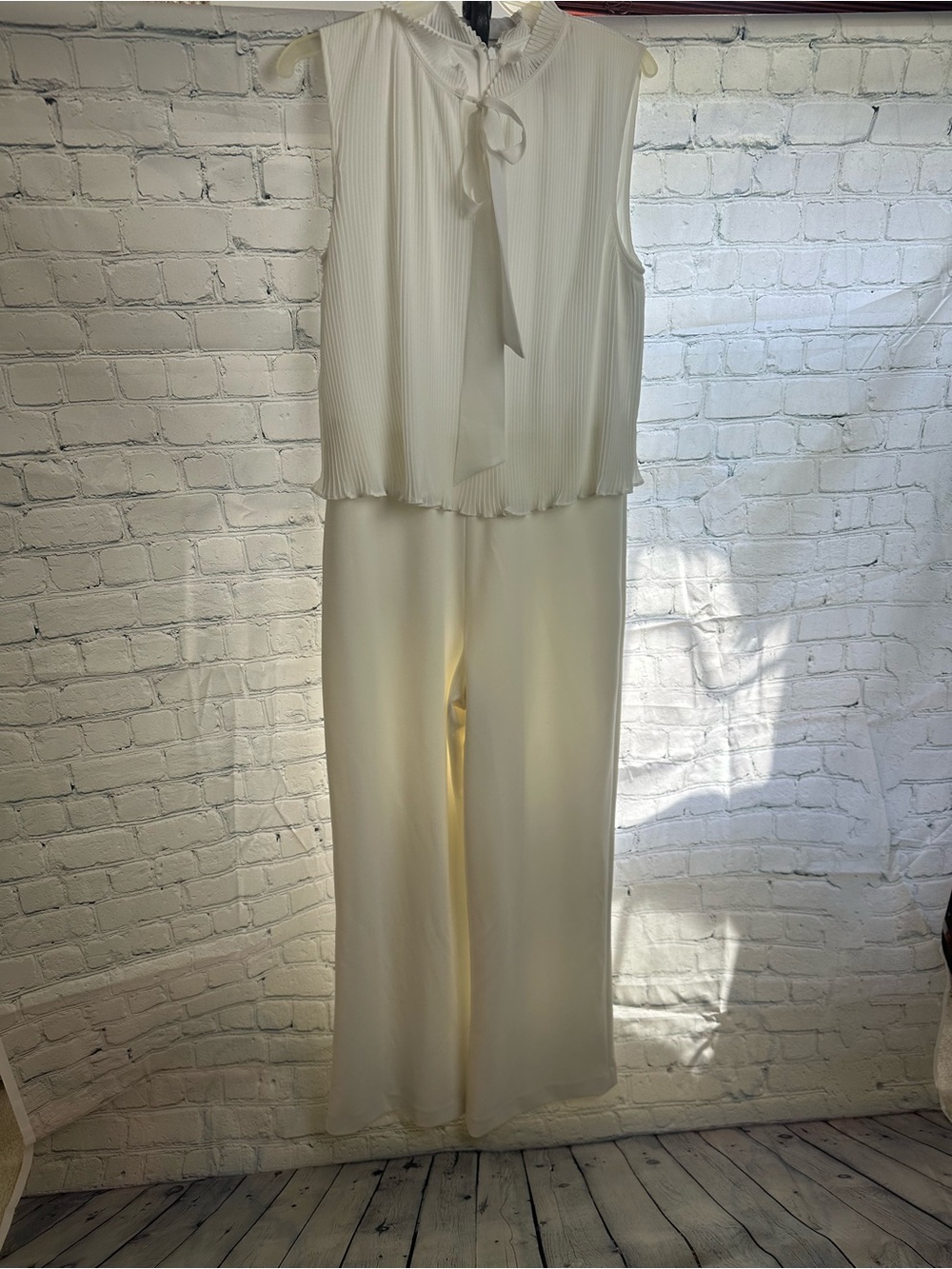 Sleeveless Pleated Bodice Wide-Leg Jumpsuit white
